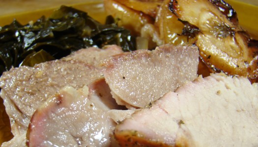 Oven Roasted Pork Belly and Apples with Braised Greens